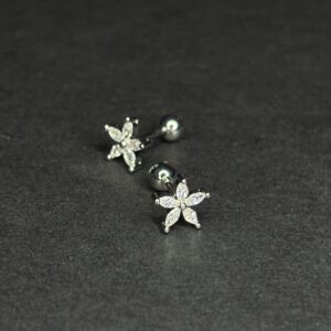 Sterile 316L Surgical Steel Flower Studs (Pair) | White CZ Crystals | 16G Ear Piercing Set | Pre-Sterilized Jewelry