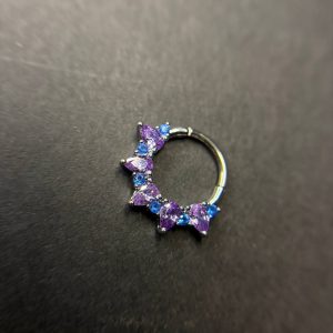 Titanium Septum Clicker | Purple Crystal Row | High-Polish G23 Medical Grade | Hinged Segment Ring