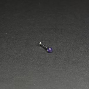 Titanium Barbell Ear Piercing | Purple Crystal Accent | High-Polish G23 Medical Grade | Hypoallergenic Stud